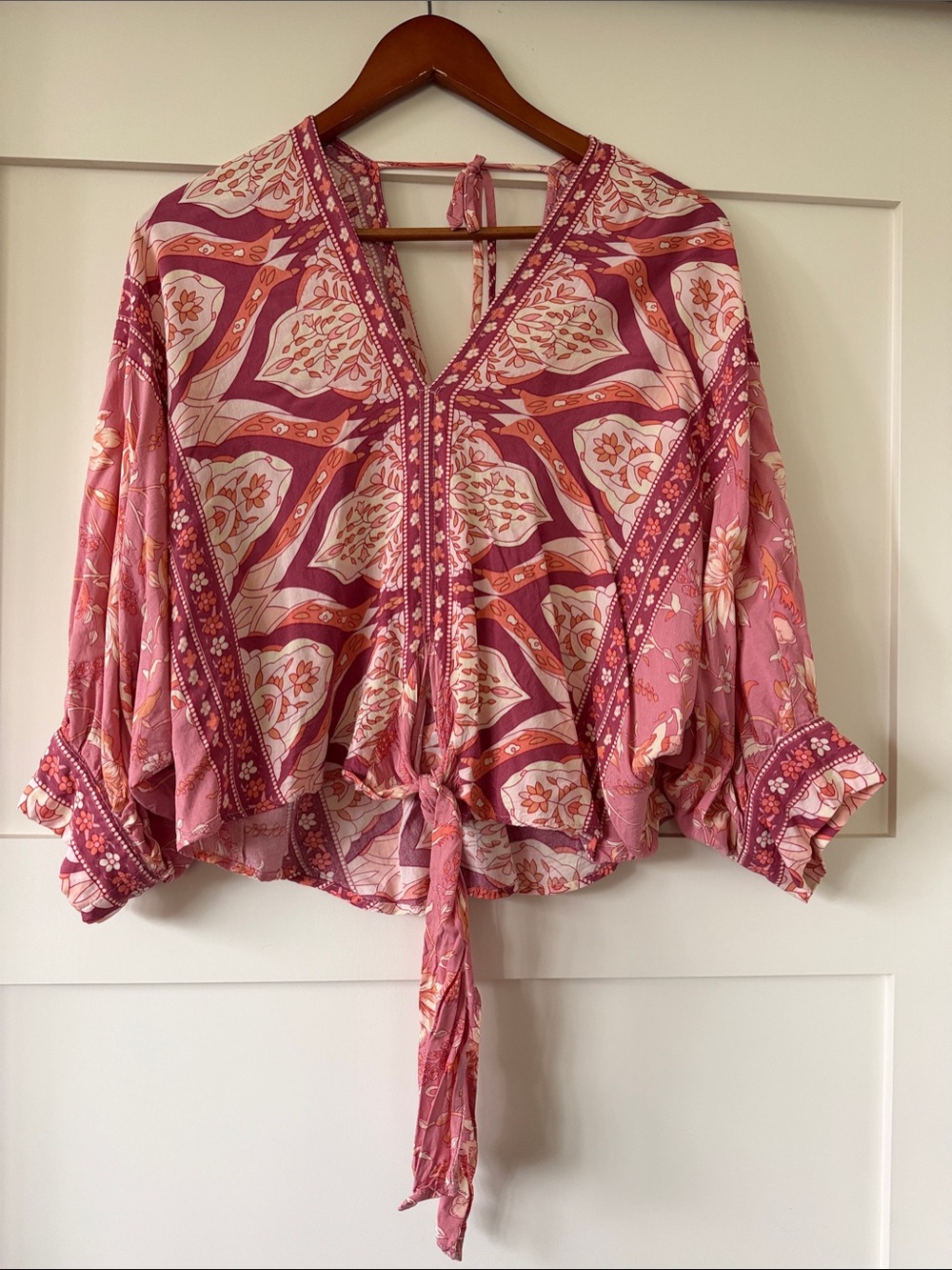 Boho Floral Tie-Front Blouse in Pink